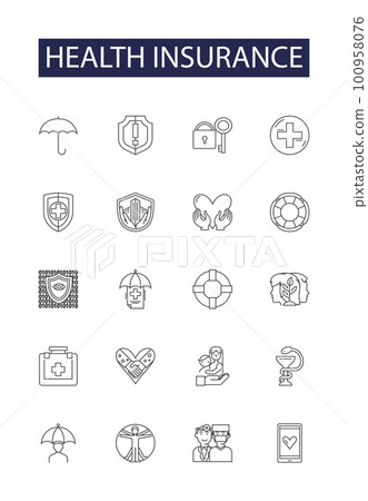 Health insurance line vector icons and signs. Coverage, Policy, Plan, Group, Affordable, Premiums, Benefit, Uninsured outline vector illustration set Health insurance line vector icons and signs. Coverage, Policy, Plan, Group, Affordable, Premiums, Benefit, Uninsured outline vector illustration set 100958076