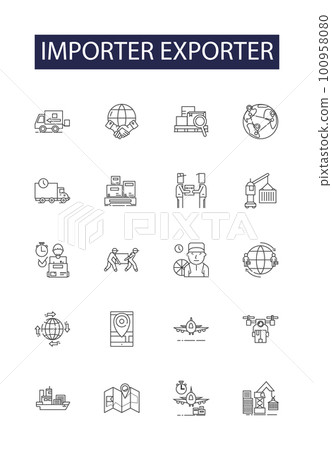 Importer exporter line vector icons and signs. shipping, import, business, ship, export, transportation, industry,container outline vector illustration set Importer exporter line vector icons and signs. shipping, import, business, ship, export, transportation, industry,container outline vector illustration set 100958080