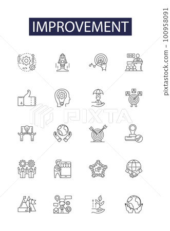 Improvement line vector icons and signs. Advance, Change, Evolution, Rise, Growth, Gains, Enhancement, Upgrading outline vector illustration set Improvement line vector icons and signs. Advance, Change, Evolution, Rise, Growth, Gains, Enhancement, Upgrading outline vector illustration set 100958091