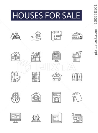 Houses for sale line vector icons and signs. Houses, Buy, Sale, Real-Estate, Property, Realty, Residences, Manor outline vector illustration set Houses for sale line vector icons and signs. Houses, Buy, Sale, Real-Estate, Property, Realty, Residences, Manor outline vector illustration set 100958101