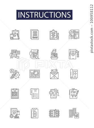 Instructions line vector icons and signs. symbol, icon, vector, information, illustration, sign, set,flat outline vector illustration set Instructions line vector icons and signs. symbol, icon, vector, information, illustration, sign, set,flat outline vector illustration set 100958112