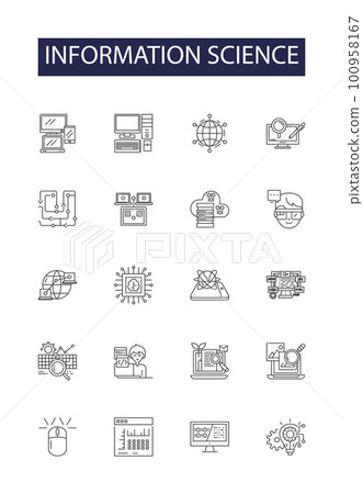 Information science line vector icons and signs. Science, Data, Analytics, Technology, Computing, Systems, Research, Modeling outline vector illustration set Information science line vector icons and signs. Science, Data, Analytics, Technology, Computing, Systems, Research, Modeling outline vector illustration set 100958167