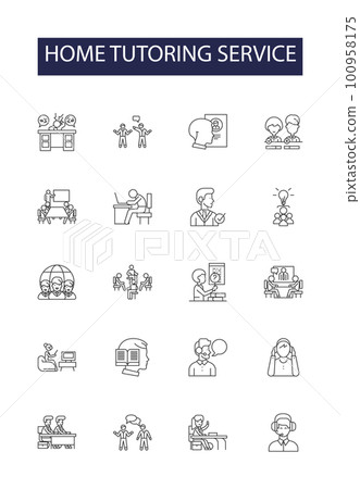 Home tutoring service line vector icons and signs. Home, Service, Education, Academy, Lessons, Learning, Teacher, Coaching outline vector illustration set 100958175