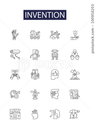 Invention line vector icons and signs. Invent, Design, Create, Imagine, Engineer, Craft, Build, Construct outline vector illustration set Invention line vector icons and signs. Invent, Design, Create, Imagine, Engineer, Craft, Build, Construct outline vector illustration set 100958203