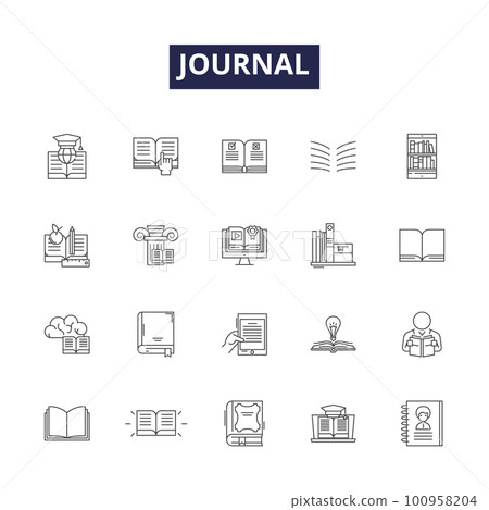 Journal line vector icons and signs. Record, Log, Diary, Periodical, Ledger, Newsletter, Article, Index outline vector illustration set 100958204