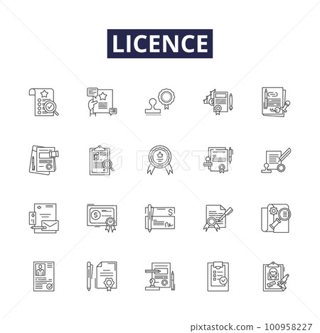 Licence line vector icons and signs. Authorization, Registration, Accord, Credential, Concession, Certificate, Vacation, Freedom outline vector illustration set 100958227