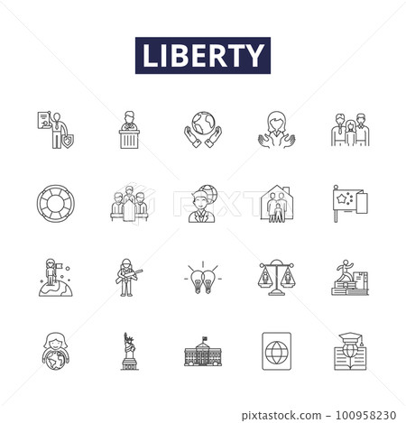 Liberty line vector icons and signs. liberty, autonomy, independence, justice, rights, sovereignty, democracy, sovereignty outline vector illustration set Liberty line vector icons and signs. liberty, autonomy, independence, justice, rights, sovereignty, democracy, sovereignty outline vector illustration set 100958230