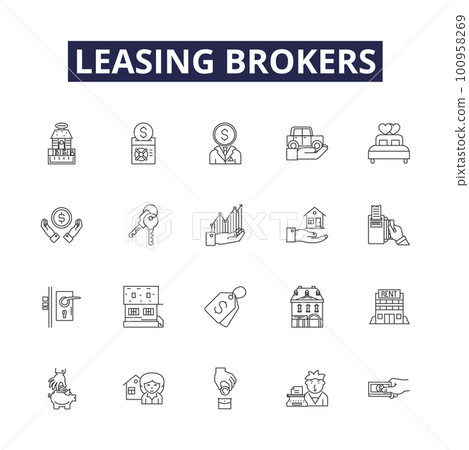Leasing brokers line vector icons and signs. Brokers, Firms, Consultants, Agreements, Finance, Specialists, Negotiation,Lessor outline vector illustration set Leasing brokers line vector icons and signs. Brokers, Firms, Consultants, Agreements, Finance, Specialists, Negotiation,Lessor outline vector illustration set 100958269