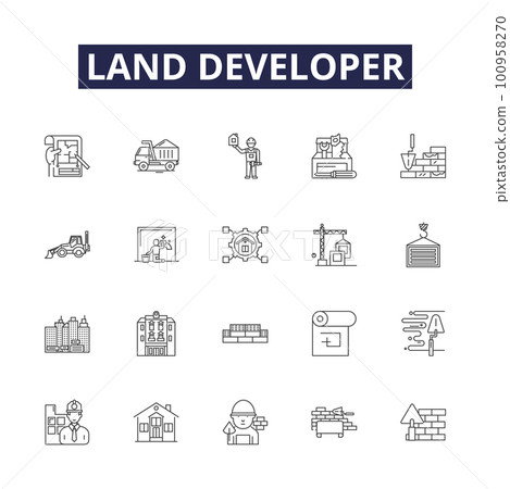 Land developer line vector icons and signs. Landlord, Investor, Broker, Constructor, Builder, Developer, Planner, Urbanist outline vector illustration set 100958270