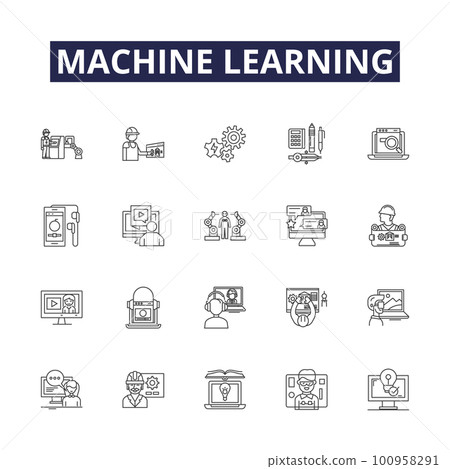 Machine learning line vector icons and signs. technology, intelligence, computer, robot, concept, science, machine,data outline vector illustration set 100958291