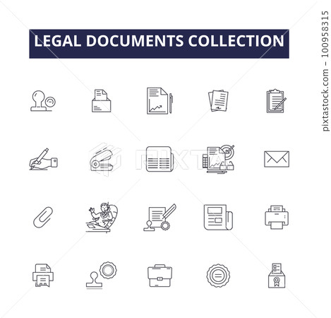 Legal documents collection line vector icons and signs. Documents, Collection, Legal, Agreement, Contract, Action, File, Concern outline vector illustration set Legal documents collection line vector icons and signs. Documents, Collection, Legal, Agreement, Contract, Action, File, Concern outline vector illustration set 100958315