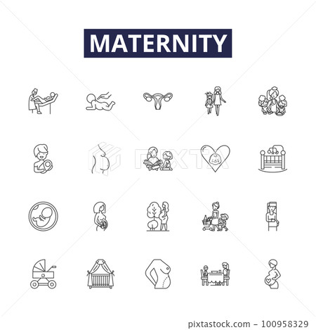 Maternity line vector icons and signs. Labor, Infant, Delivery, Birthing, Pregnancy, Mama, Postnatal, Mommy outline vector illustration set Maternity line vector icons and signs. Labor, Infant, Delivery, Birthing, Pregnancy, Mama, Postnatal, Mommy outline vector illustration set 100958329