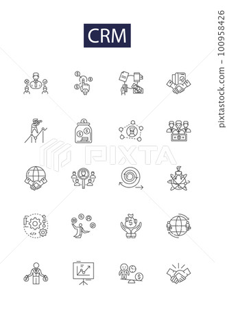 Crm line vector icons and signs. Software, Customer, Relationship, Database, Sales, Automation, Management, Analytics outline vector illustration set Crm line vector icons and signs. Software, Customer, Relationship, Database, Sales, Automation, Management, Analytics outline vector illustration set 100958426