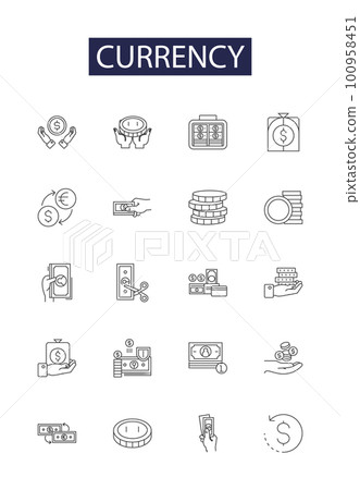 Currency line vector icons and signs. finance, business, money, exchange, economy, banking, financial,payment outline vector illustration set 100958451