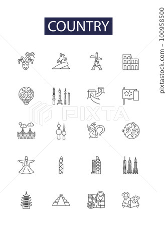 Country line vector icons and signs. Land, Territory, State, Realm, Region, Sovereignty, Province, Area outline vector illustration set 100958500