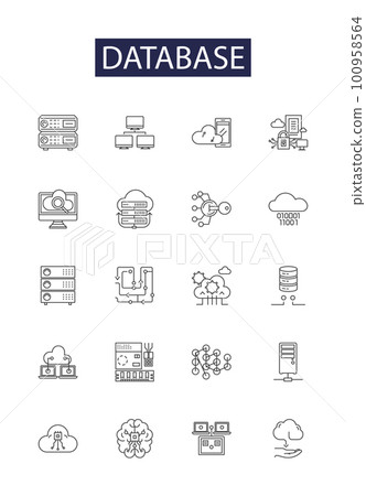 Database line vector icons and signs. DB, Storage, Files, Tables, Access, SQL, Query, Records outline vector illustration set Database line vector icons and signs. DB, Storage, Files, Tables, Access, SQL, Query, Records outline vector illustration set 100958564