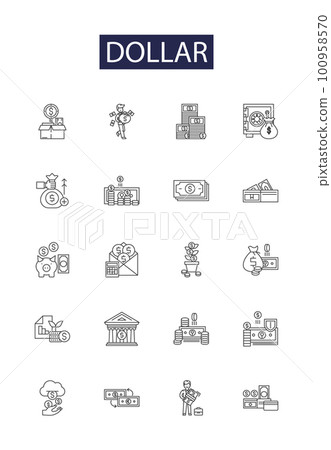 Dollar line vector icons and signs. Money, Currency, USD, Cash, Value, Bill, Cost, Prosperity outline vector illustration set Dollar line vector icons and signs. Money, Currency, USD, Cash, Value, Bill, Cost, Prosperity outline vector illustration set 100958570
