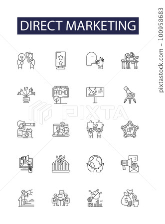 Direct marketing line vector icons and signs. Marketing, Mail, Advertising, Targeting, Promotions, Outreach, Strategy, Response outline vector illustration set Direct marketing line vector icons and signs. Marketing, Mail, Advertising, Targeting, Promotions, Outreach, Strategy, Response outline vector illustration set 100958683