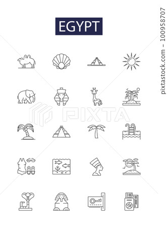 Egypt line vector icons and signs. Pyramids, Pharaohs, Nile, Cairo, Giza, Isis, Thutmose, Tutankhamun outline vector illustration set Egypt line vector icons and signs. Pyramids, Pharaohs, Nile, Cairo, Giza, Isis, Thutmose, Tutankhamun outline vector illustration set 100958707