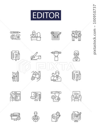 Editor line vector icons and signs. video, computer, digital, media, project, software, creative,freelance outline vector illustration set 100958737