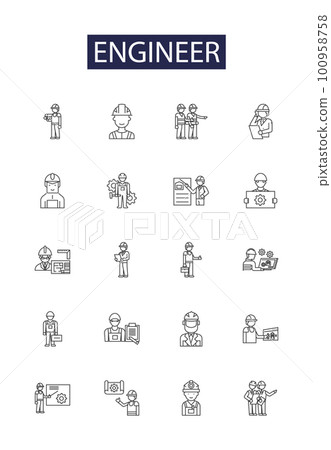 Engineer line vector icons and signs. technologist, technician, inventor, fabricator, draftsman, surveyor, architect, designer outline vector illustration set 100958758
