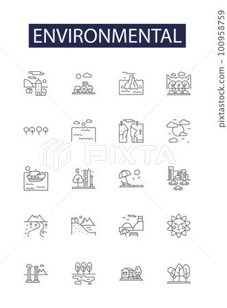 Environmental line vector icons and signs. sustainability, pollution, conservation, green, climate, nature, renewable, ecology outline vector illustration set 100958759