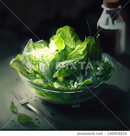 Green vegan breakfast meal in bowl with spinach, arugula, avocado, seeds and sprouts on dark background. 100958810