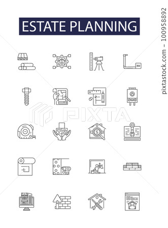 Estate planning line vector icons and signs. Trusts, Inheritance, Probate, Executor, Power of Attorney, Estate Tax, Guardianship, Estate Administration outline vector illustration set Estate planning line vector icons and signs. Trusts, Inheritance, Probate, Executor, Power of Attorney, Estate Tax, Guardianship, Estate Administration outline vector illustration set 100958892