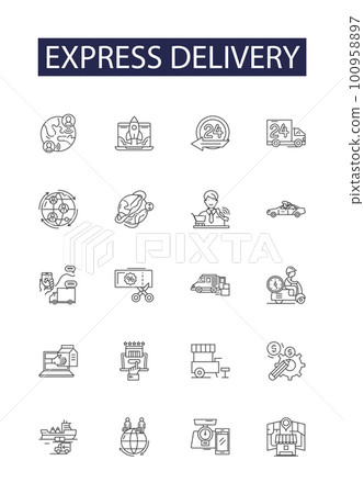 Express delivery line vector icons and signs. Delivery, Swift, Immediate, Rapid, Quick, Speedy, Prominent, Expressway outline vector illustration set Express delivery line vector icons and signs. Delivery, Swift, Immediate, Rapid, Quick, Speedy, Prominent, Expressway outline vector illustration set 100958897