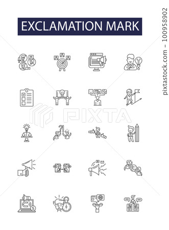 Exclamation mark line vector icons and signs. Mark, Point, Yell, Blast, Wow, Hurrah, Oh!, Aha outline vector illustration set 100958902