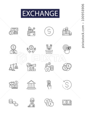 Exchange line vector icons and signs. Exchange, Transfer, Trade, Interchange, Convert, Barter, Switch, Replace outline vector illustration set 100958906