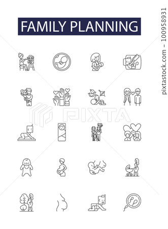 Family planning line vector icons and signs. happy, together, home, man, father, people, planning,care outline vector illustration set Family planning line vector icons and signs. happy, together, home, man, father, people, planning,care outline vector illustration set 100958931