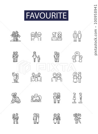 Favourite line vector icons and signs. beloved, cherished, favorite, treasured, prized, darling, dearest, idolized outline vector illustration set Favourite line vector icons and signs. beloved, cherished, favorite, treasured, prized, darling, dearest, idolized outline vector illustration set 100958941
