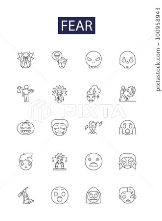 Fear line vector icons and signs. Phobia, Apprehension, Dread, Terror, Panic, Trepidation, Horror, Alarm outline vector illustration set Fear line vector icons and signs. Phobia, Apprehension, Dread, Terror, Panic, Trepidation, Horror, Alarm outline vector illustration set 100958943