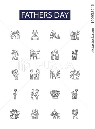Fathers day line vector icons and signs. Day, Father, Gift, Celebrate, Love, Appreciation, Bond, Joy outline vector illustration set 100958946