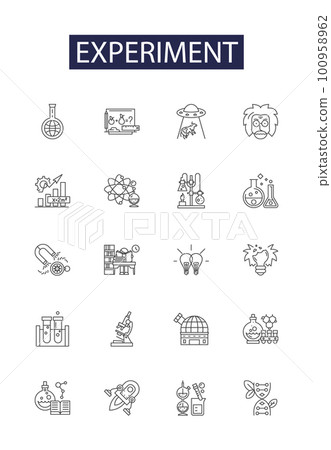 Experiment line vector icons and signs. Test, Assay, Tryout, Exercise, Trial, Analysis, Exploration, Prove outline vector illustration set 100958962
