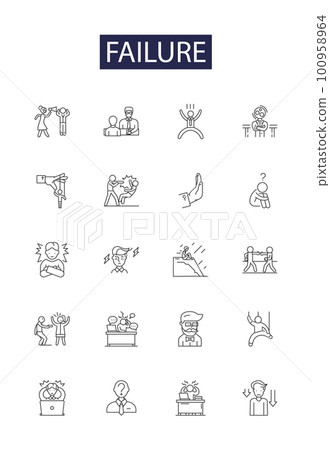 Failure line vector icons and signs. Defeat, Error, Setback, Flop, Rejection, Botch, Fizzle, Flaw outline vector illustration set 100958964