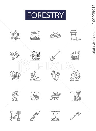 Forestry line vector icons and signs. forestry, timber, forestrymanage, lumbering, woodlands, silviculture, reforestation, arboriculture outline vector illustration set Forestry line vector icons and signs. forestry, timber, forestrymanage, lumbering, woodlands, silviculture, reforestation, arboriculture outline vector illustration set 100959012
