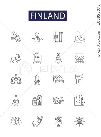 Finland line vector icons and signs. Scandinavia, Nordic, Arctic, Helsinki, Lapland, Arctic Circle, Suomi, Karelia outline vector illustration set Finland line vector icons and signs. Scandinavia, Nordic, Arctic, Helsinki, Lapland, Arctic Circle, Suomi, Karelia outline vector illustration set 100959073