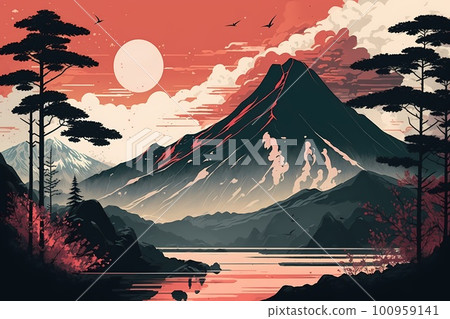 Mountain landscape, AI generated illustration 100959141