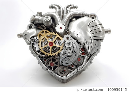 Steel heart with gears. AI generated illustration 100959145