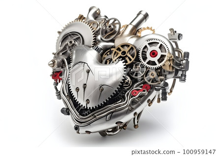 Steel heart with gears. AI generated illustration 100959147