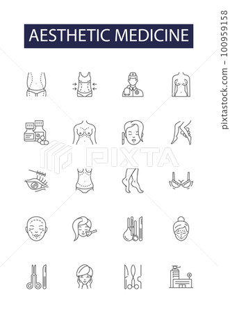 Aesthetic medicine line vector icons and signs. Medicine, Cosmetic, Skin, Rejuvenation, Procedures, Skin-care, Treatment, Surgery outline vector illustration set Aesthetic medicine line vector icons and signs. Medicine, Cosmetic, Skin, Rejuvenation, Procedures, Skin-care, Treatment, Surgery outline vector illustration set 100959158