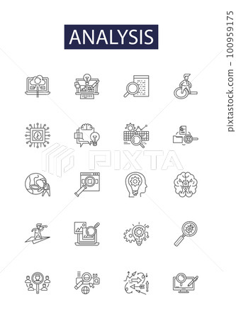 Analysis line vector icons and signs. Assaying, Examine, Inspect, Investigate, Observe, Study, Analyzing, Appraise outline vector illustration set Analysis line vector icons and signs. Assaying, Examine, Inspect, Investigate, Observe, Study, Analyzing, Appraise outline vector illustration set 100959175