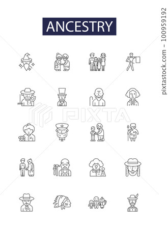Ancestry line vector icons and signs. Descent, Origins, Heritage, Ancestors, Progenitors, Pedigree, Posterity, Dynasty outline vector illustration set Ancestry line vector icons and signs. Descent, Origins, Heritage, Ancestors, Progenitors, Pedigree, Posterity, Dynasty outline vector illustration set 100959192
