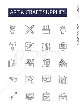 Art & craft supplies line vector icons and signs. illustration, vector, graphic, icon, background, art, abstract,modern outline vector illustration set Art & craft supplies line vector icons and signs. illustration, vector, graphic, icon, background, art, abstract,modern outline vector illustration set 100959225