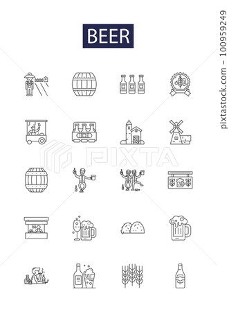 Beer line vector icons and signs. drink, glass, beer, pub, bar, lager, foam,beverage outline vector illustration set 100959249