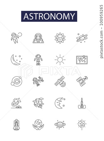 Astronomy line vector icons and signs. Universe, Solar, Cosmic, Galaxy, Constellation, Celestial, Orbit, Planet outline vector illustration set Astronomy line vector icons and signs. Universe, Solar, Cosmic, Galaxy, Constellation, Celestial, Orbit, Planet outline vector illustration set 100959265