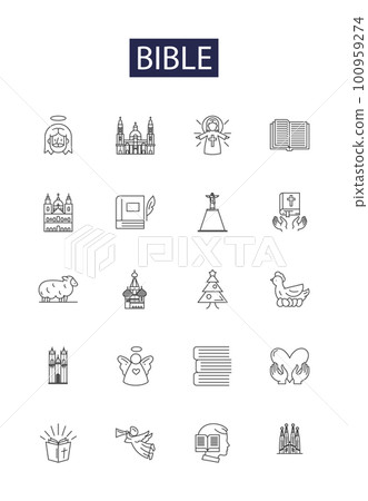 Bible line vector icons and signs. Jesus, Christianity, Scripture, Holy, Redemption, Faith, Bible, Salvation outline vector illustration set 100959274