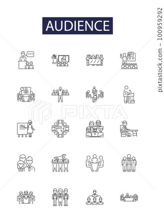 Audience line vector icons and signs. Viewers, Spectators, Clients, Consumers, Observers, Followers, Crowd, Participants outline vector illustration set 100959292
